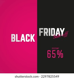 Black Friday 65 percent sale off discount promo, concept of discount banner vector illustration templaes, sale off text on pink and black background