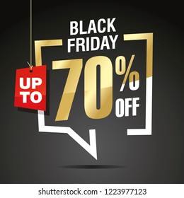 Black Friday 70 percent off sale isolated gold white red black sticker icon