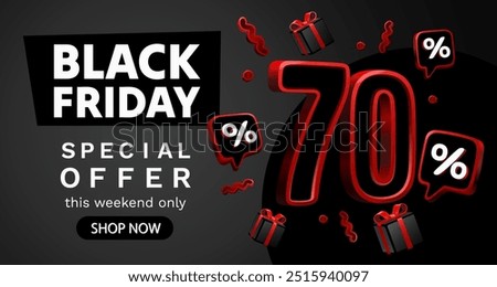 Black Friday 70 percent, special offer, discount flyer. Vector illustration