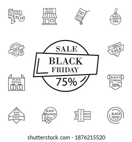 Schwarzer Freitag, 75 % flache Vektorsymbol in schwarzem Friday Pack