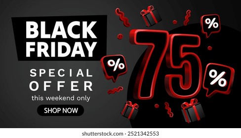 Black Friday 75 percent, special offer, discount flyer. Vector illustration