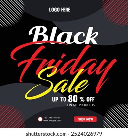 Black Friday with 80% Discount. background. Black Friday Sale banner. Black Friday design. typography. Template for poster, banner, promotion, advertising, web, social media p