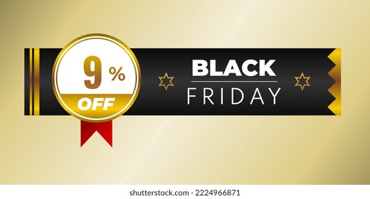 Black Friday 9% off Promotion Poster or banner black and gold special offer