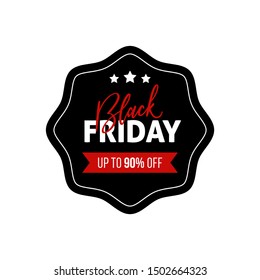Black Friday up to 90% off discount promotion label. Eps 10