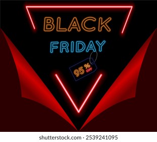 Black Friday 95 percent. special offer. discount flyer. neon style. Vector illustration.