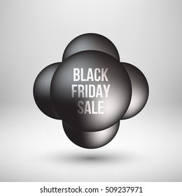Black friday abstract badge, premium luxury bubble button template with reflex, realistic shadow and white studio background for logo, design concepts, banners, web, prints. Vector illustration.