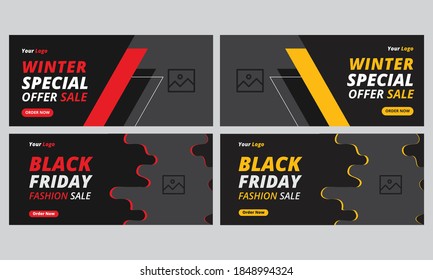 Black friday abstract banner design web template Set, Horizontal header web banner. Modern Geometric Blue Triangle cover header background for website design, Social Media Cover ads banner, flyer.