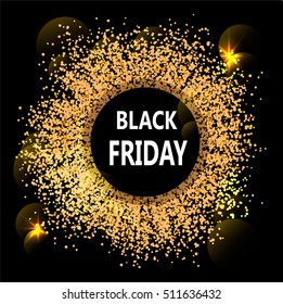 Black Friday abstract banner. Glowing flashes like solar eclipse. Vector illustration