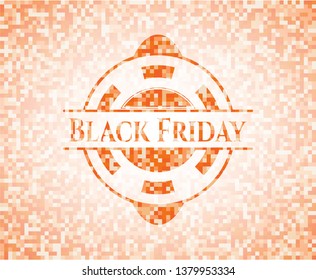 Black Friday abstract emblem, orange mosaic background