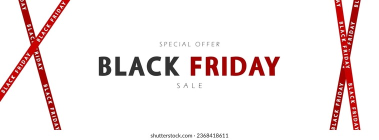 Black friday advertising banner, crossed red ribbons with the inscription black friday.