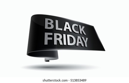 Black Friday advertising banner. Dark glass texture banner. Realistic 3D vector template for flyer, poster and printing on a white background.