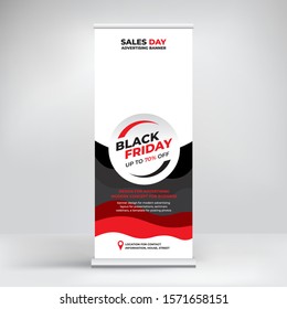 Black Friday advertising banner design, cool background vector, roll-up mobile stand
