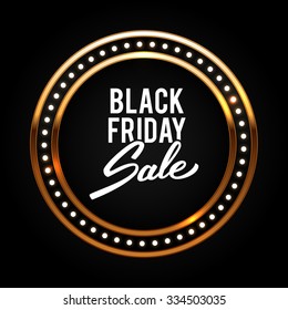 Black Friday advertising banner, gold retro shiny label, vector illustration