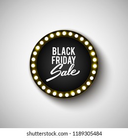 Black Friday advertising banner, retro shiny lights label, vector illustration