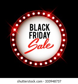 Black Friday advertising banner, retro shiny lights label, vector illustration