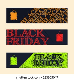 Black friday advertising label set with scribbled elements