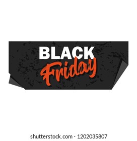 Black Friday advertising price tag. Origami-style paper with a designation of a seat in a special promotional offer. Vector illustration for marketing and advertising for stores and websites.