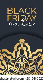 Plantilla publicitaria del Black Friday en color azul oscuro con adorno dorado griego