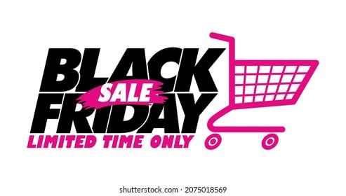 Black Friday advertising template. Shopping cart moving fast due to limited sale offer.Vector on transparent background