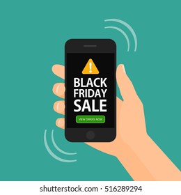 Black Friday alert on mobile smartphone vector illustration