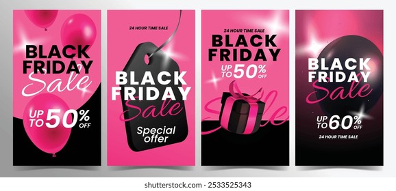 Black Friday artwork design for promotion on social media, billbord, banners, coupons, flyers, brochure etc. Designed in a modern style and ready to use.