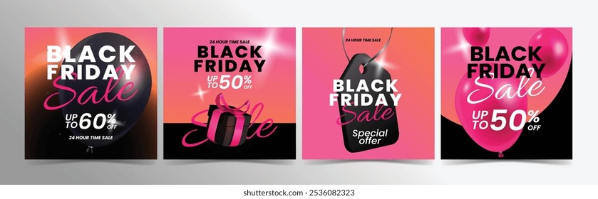 Diseño de ilustraciones de Black Friday para promoción en redes sociales, vallas publicitarias, Anuncios, Cupones, volantes, folletos, etc. Diseñado en un estilo moderno y listo para usar.