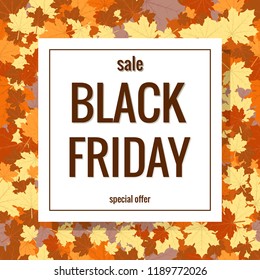 Black Friday. Autumn Sale. Background with leaves. Vector Illustration