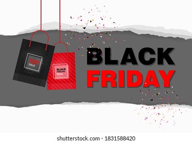 Fondo del Viernes Negro con fondo de etiqueta de papel abstracto en madera. Plantilla de promoción de compras para venta, descuento, oferta especial y campaña publicitaria de banners. Ilustración vectorial.