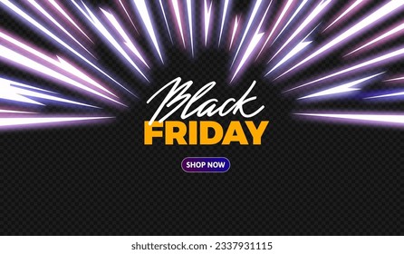 Black Friday Background with Anime Style Neon Thunderbolt. Vector Sale Bg with Light Shiny Effects.