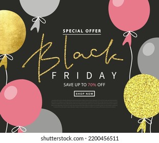 Black Friday background with balloon. Modern design.Universal vector background for poster, banners, flyers, card.