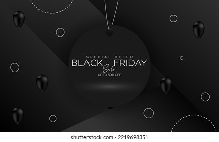 fondo negro de friday con círculo negro y elementos de globo