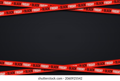 Black Friday background. Crossed ribbons and stripes with text on white background. Black friday promotional banner with space for text. Vector