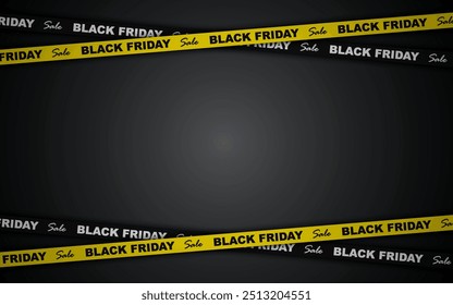 Fondo del Viernes Negro. Cintas cruzadas y rayas con texto en el fondo. Anuncio promocional del Black Friday con espacio para texto.