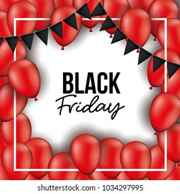 black friday background with black festoons and red balloons in white backdrop