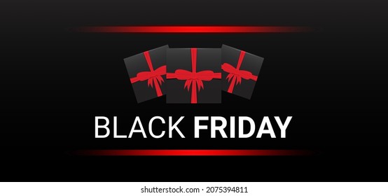 Fondo del Viernes Negro con regalo y cinta roja. Ilustración del vector