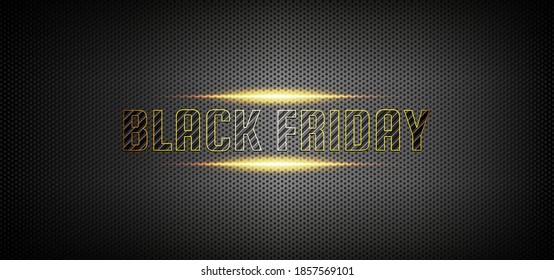 Black Friday background with metal carbon style and golden light