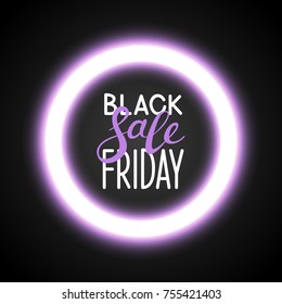 Black friday background with neon shiny frame