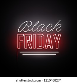 Black Friday background. Neon sign. Vector illustration. 