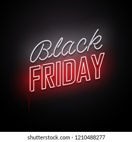 Black Friday background. Neon sign. Vector illustration. 