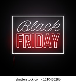 Black Friday background. Neon sign. Vector illustration. 