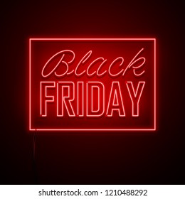 Black Friday background. Neon sign. Vector illustration. 