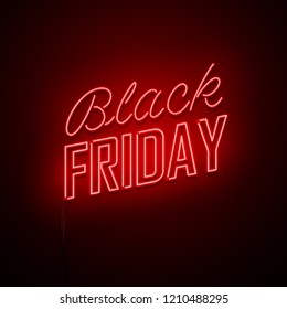 Black Friday background. Neon sign. Vector illustration. 