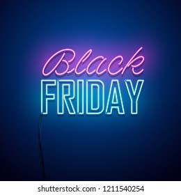 Black Friday background. Neon sign. Vector illustration. 