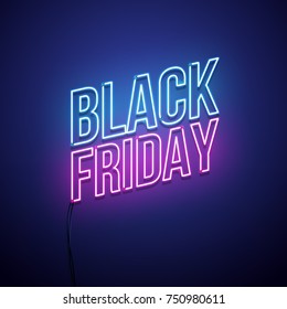 Black Friday background. Neon sign. Vector illustration.