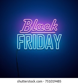 Black Friday background. Neon sign. Vector illustration.