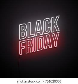 Black Friday background. Neon sign. Vector illustration.