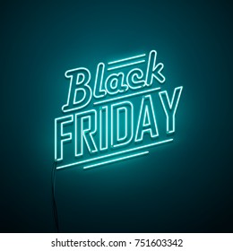 Black Friday background. Neon sign. Vector illustration.