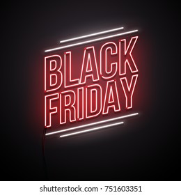 Black Friday background. Neon sign. Vector illustration.