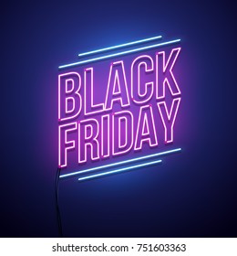 Black Friday background. Neon sign. Vector illustration.