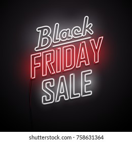 Black Friday background. Neon sign. Vector illustration. 